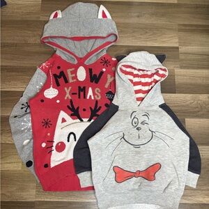 Holiday Sweater & Dr. Seuss Cat Hoodies Gray Red M(7-8) & 3T Winter Lot